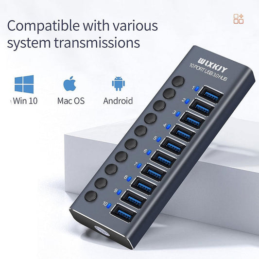 Aluminum 10-Port USB 3.0 Hub